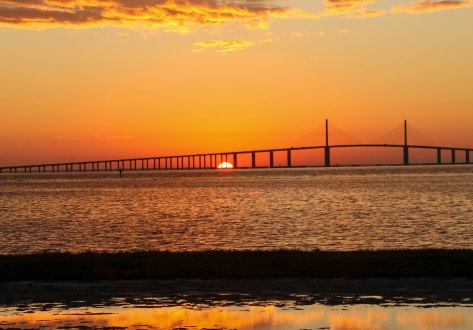 Sunrise  from South Beach, Fort De Soto County Park- (Tampa Bay Bridge)